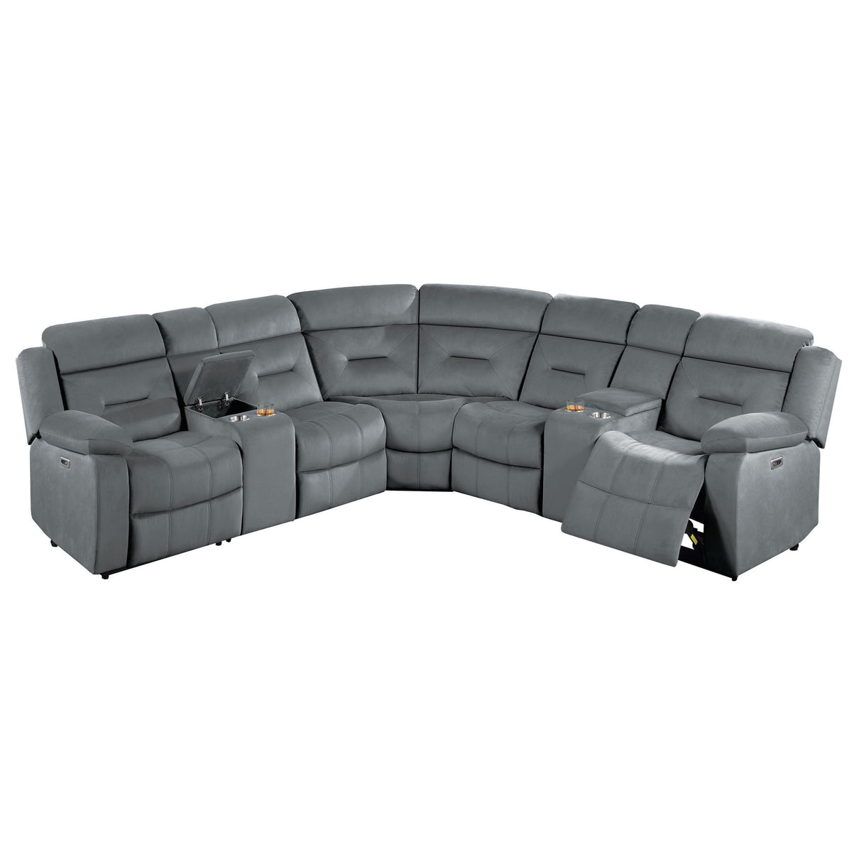 Set de sofá seccional reclinable eléctrico con consola y portavasos