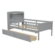 Platform Bed With LED Light, Multi Functional Headboard, Guardrail And 2 Drawers