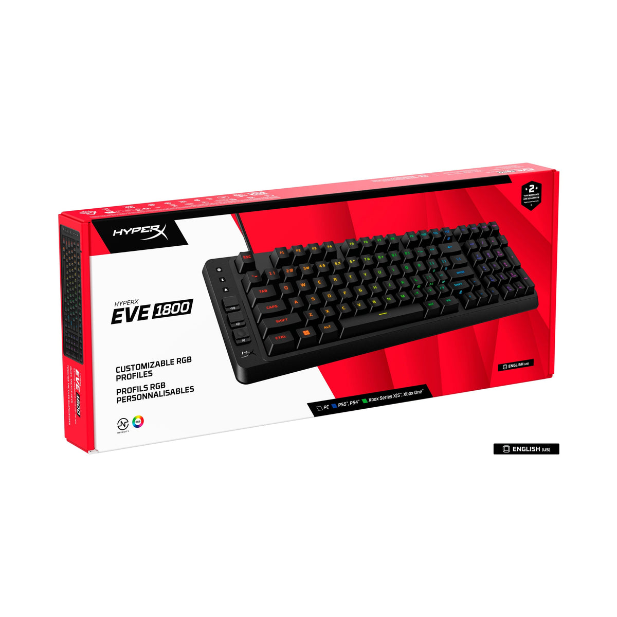 HyperX - Eve 1800 Compact Wired Membrane Gaming Keyboard with RGB Back Lighting - Black