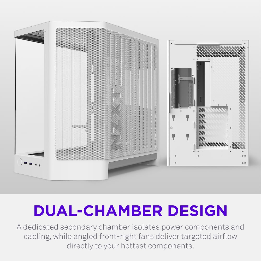 NZXT - H6 - ATX Dual-Chamber PC Case with Seamless Curved Tempered Glass - White