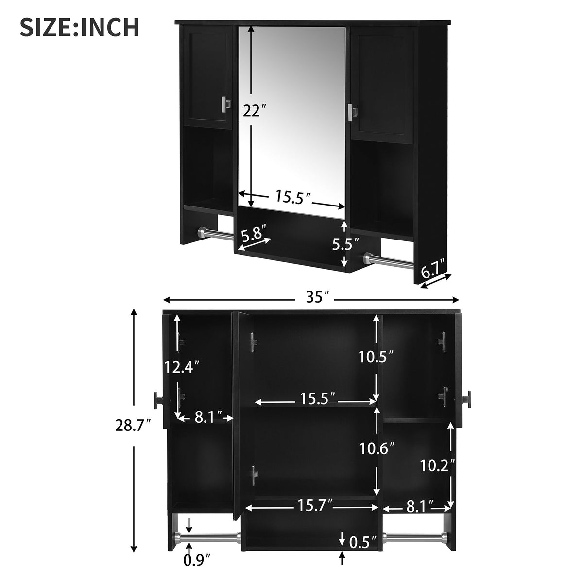 Wall Mounted Bathroom Storage Cabinet With Mirror, Medicine Cabinet With Towel Bar