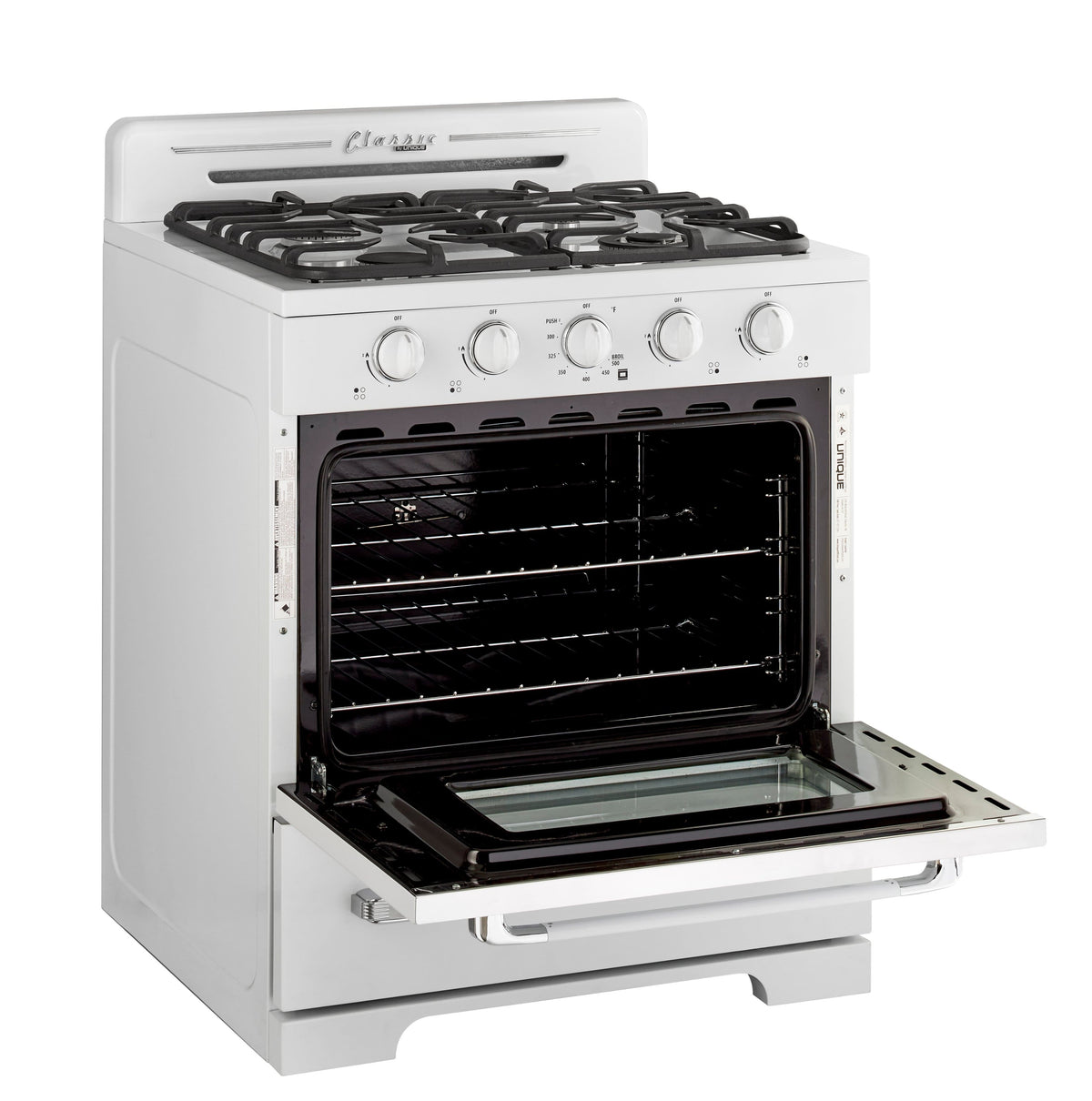 Unique Appliances - 30 in. Wide 4 burner Classic Retro 3.9 Cu. Ft.  Propane Range w/ Battery Ignition - Marshmallow White