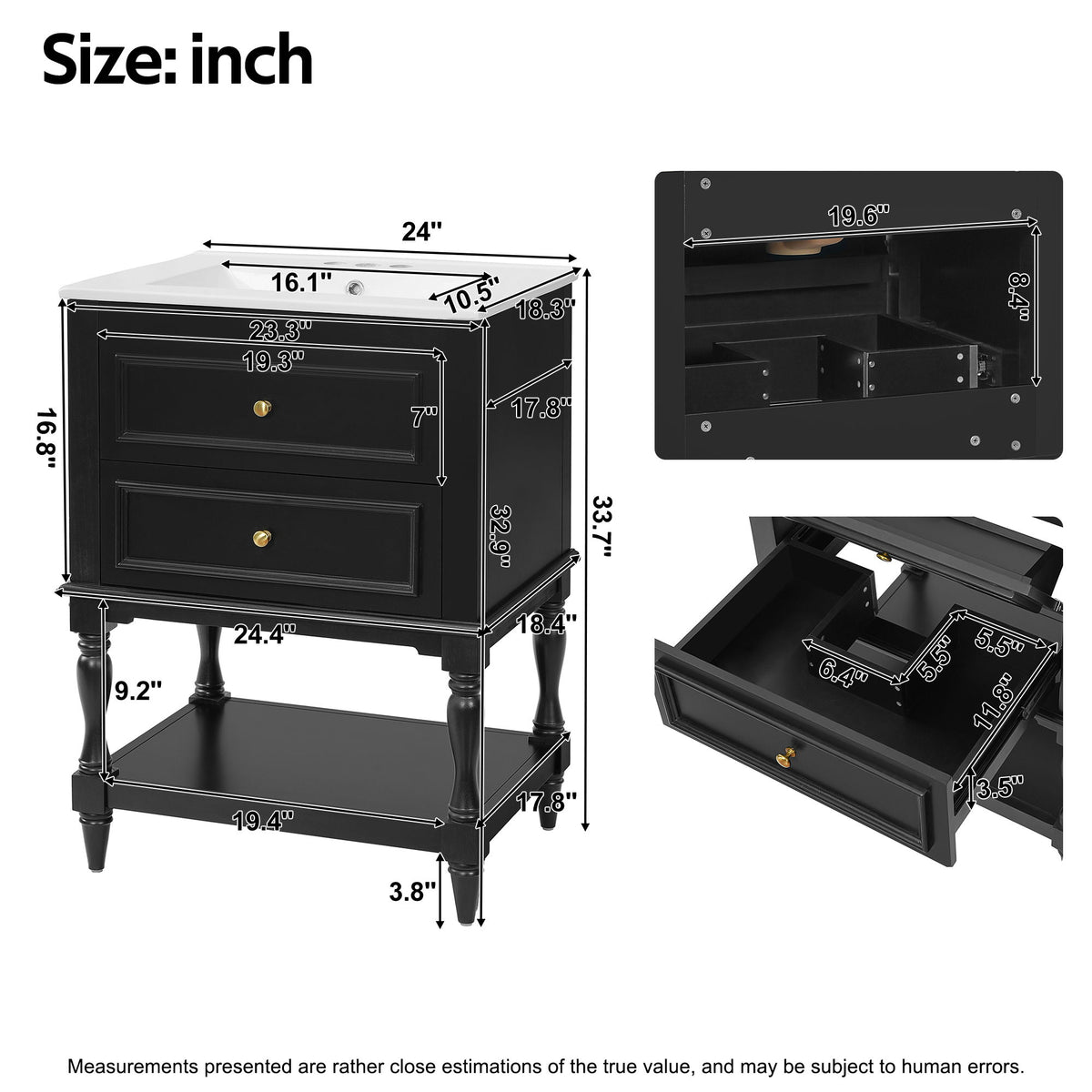Bathroom Vanity With Sink, 2 Drawers Storage Cabinet, Open Shelf