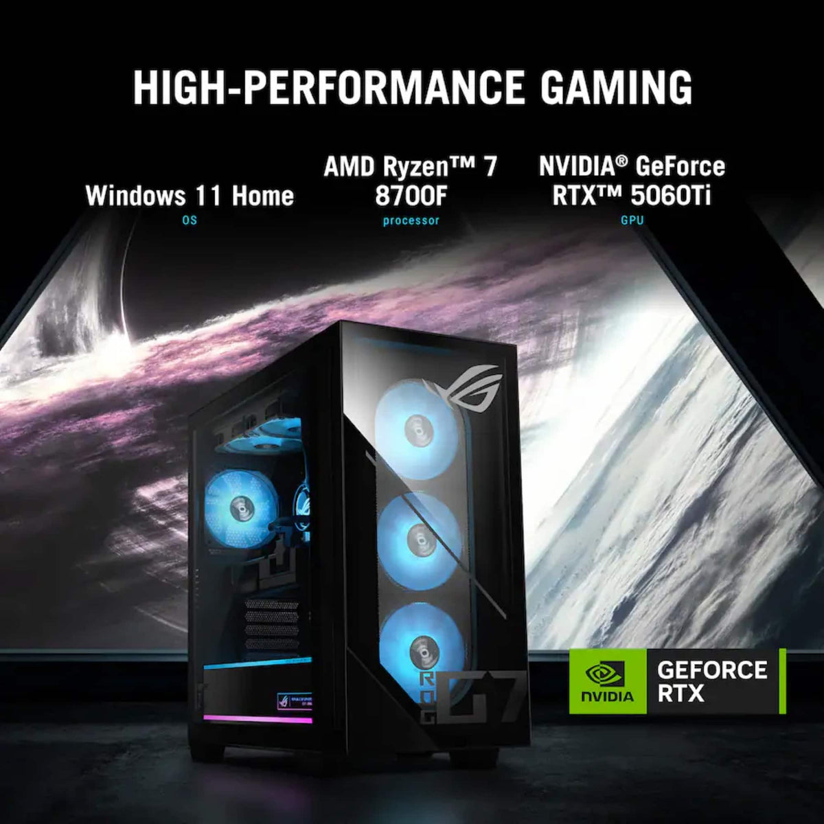 ASUS - ROG GM700 Gaming Desktop - AMD Ryzen 7 8700F (2024) - 32GB Memory - NVIDIA GeForce RTX 5060Ti 16GB - 1TB Storage - Black