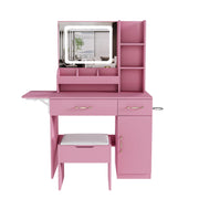 Vanity Desk With LED Mirror Lights And Charging Outlet