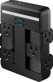 Rocketfish™ - 6-Outlet/1-USB/1-USB-C Swivel Wall Tap 2,100 Joules Surge Protector - Black