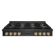 ZLINE - 48 in. Wide 8 Burner Autograph Paramount DuoPro Gas Rangetop in Black Satin Steel and Bronze Accents (PSRTBSZ-48-CB) - Black Satin Stainless Steel