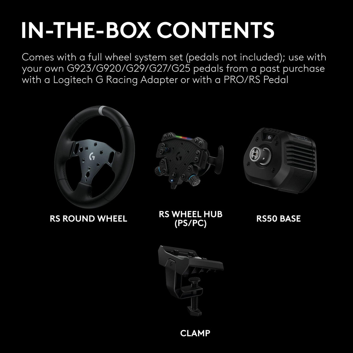 Logitech - RS50 System 3-Piece Sim Racing Steering Wheel Setup - RS50 Wheel base, RS Wheel Hub and RS Round Wheel For PS5/PS4/PC - Black