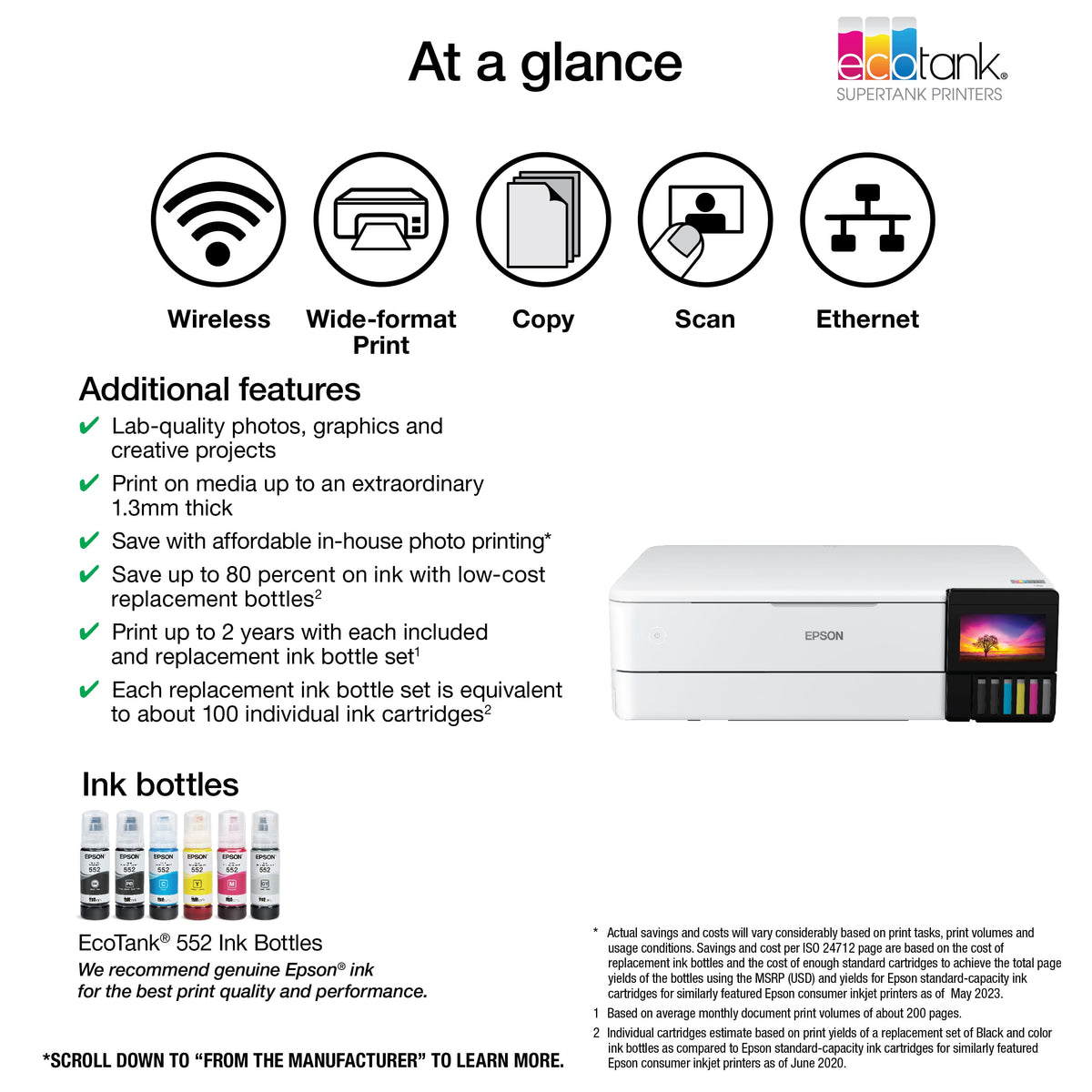 Epson - EcoTank Photo ET-8550 All-in-One Wide-format Supertank Printer - White