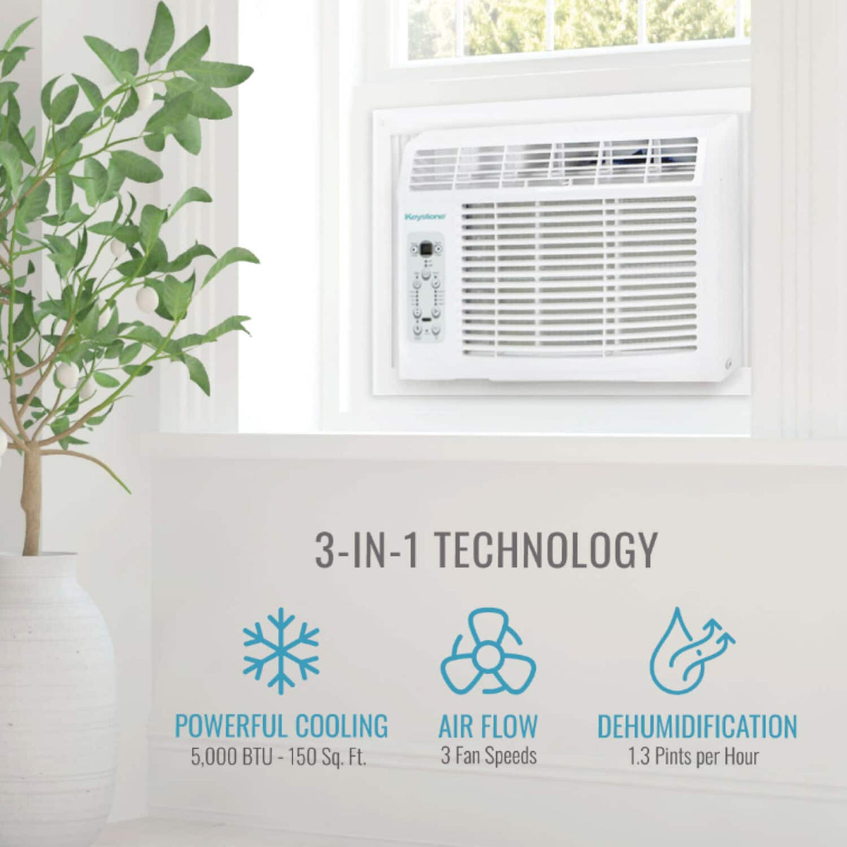 Keystone - 150 Sq. Ft 5,000 Cooling BTU Window Air Conditioner - White