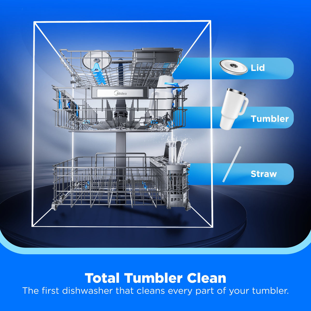 Midea - STRAWash 24" Top Control Built-In Dishwasher with Total Tumbler Clean, SENSOR TruDry, 44 dB - Stainless Steel