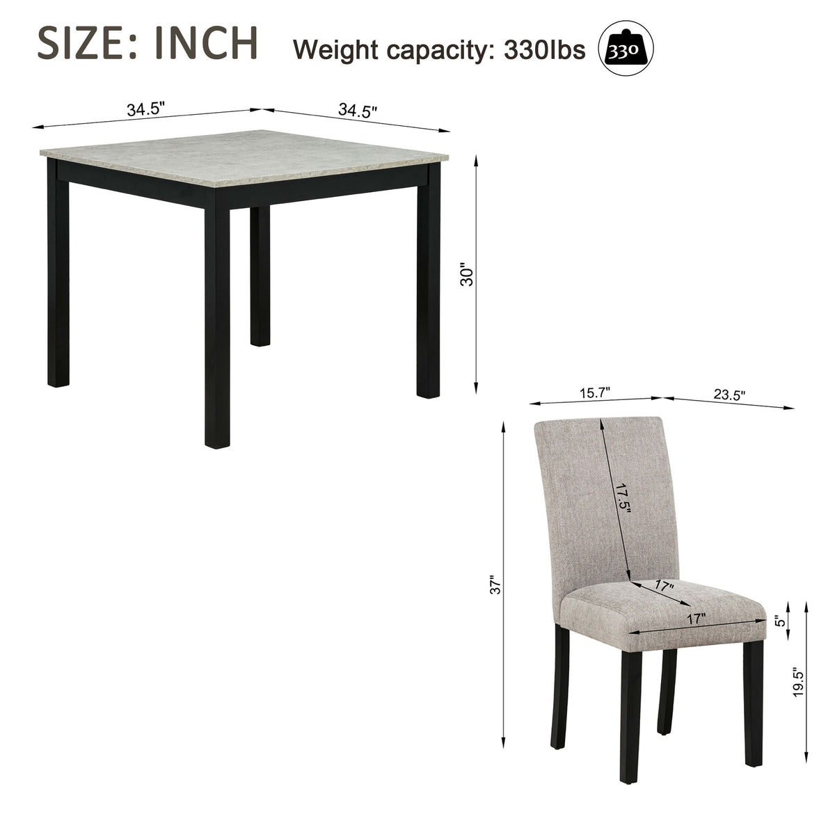Set de mesa de comedor moderna para 4 personas con 4 sillas