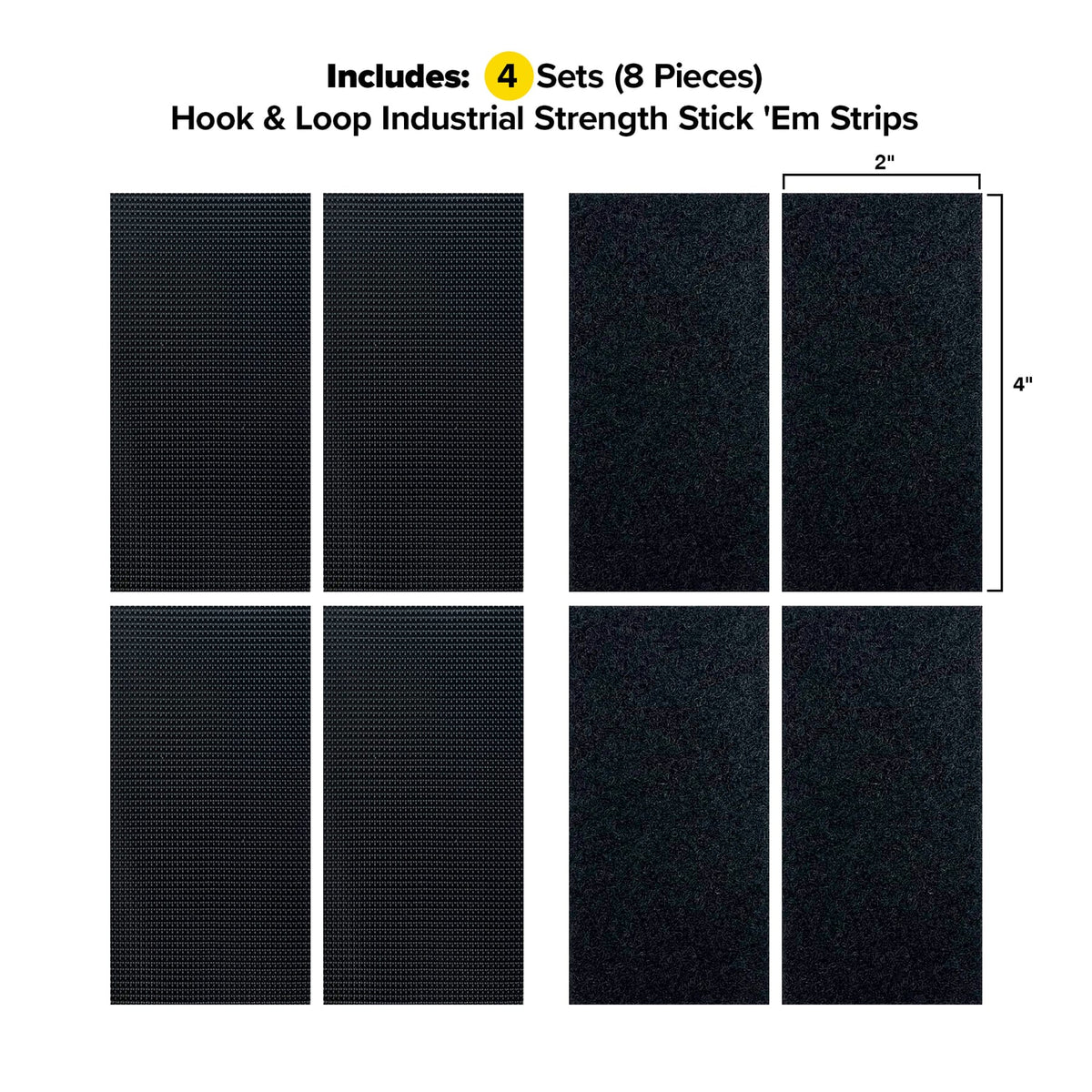 Wrap-It Storage - Stick 'Em - 4" x 2" Strips (4 sets) - Industrial Strength - Black