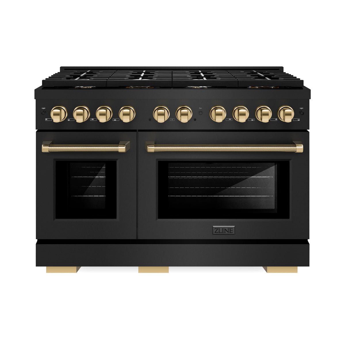 ZLINE - 48 in. Wide 8 Burner Autograph 6.7 Cu. Ft. Freestanding Paramount Gas Range with Gold Helix Handles - Black Stainless Steel