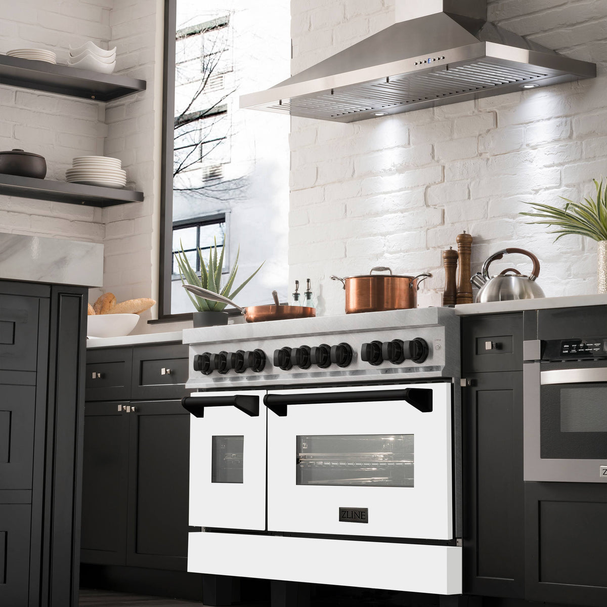 ZLINE - 48 in. Wide 8 Burner Autograph Legacy Dual Fuel Range in Satin Steel w/ White & Black Accents (RASZ-WM-48-MB) - Stainless Steel