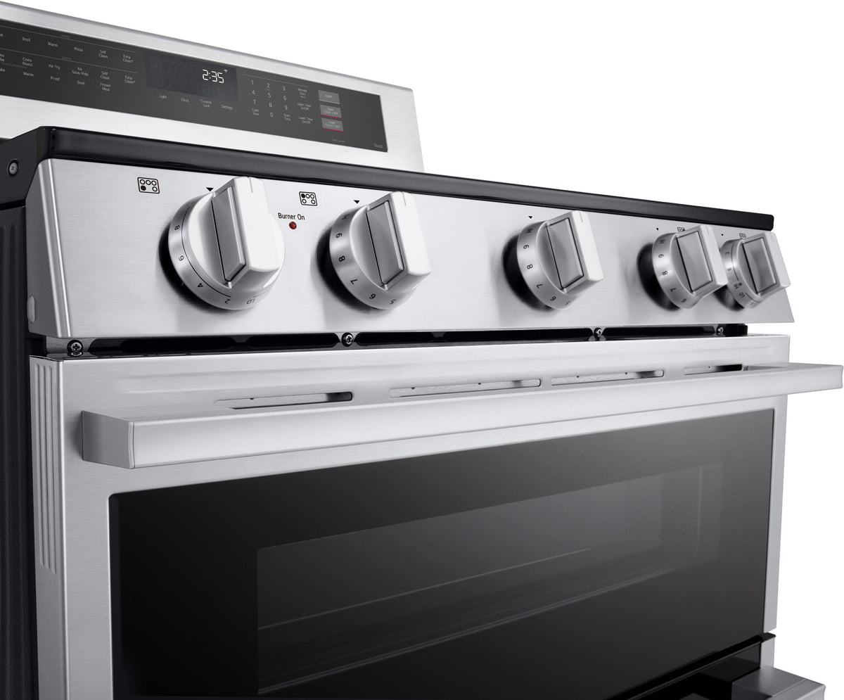 LG - 30-in 7.3 Cu. Ft. Freestanding Double Oven Elec True Convection Smart Range w/ 5 Elements, Air Fry and UltraHeat 3.2 kW - Stainless Steel