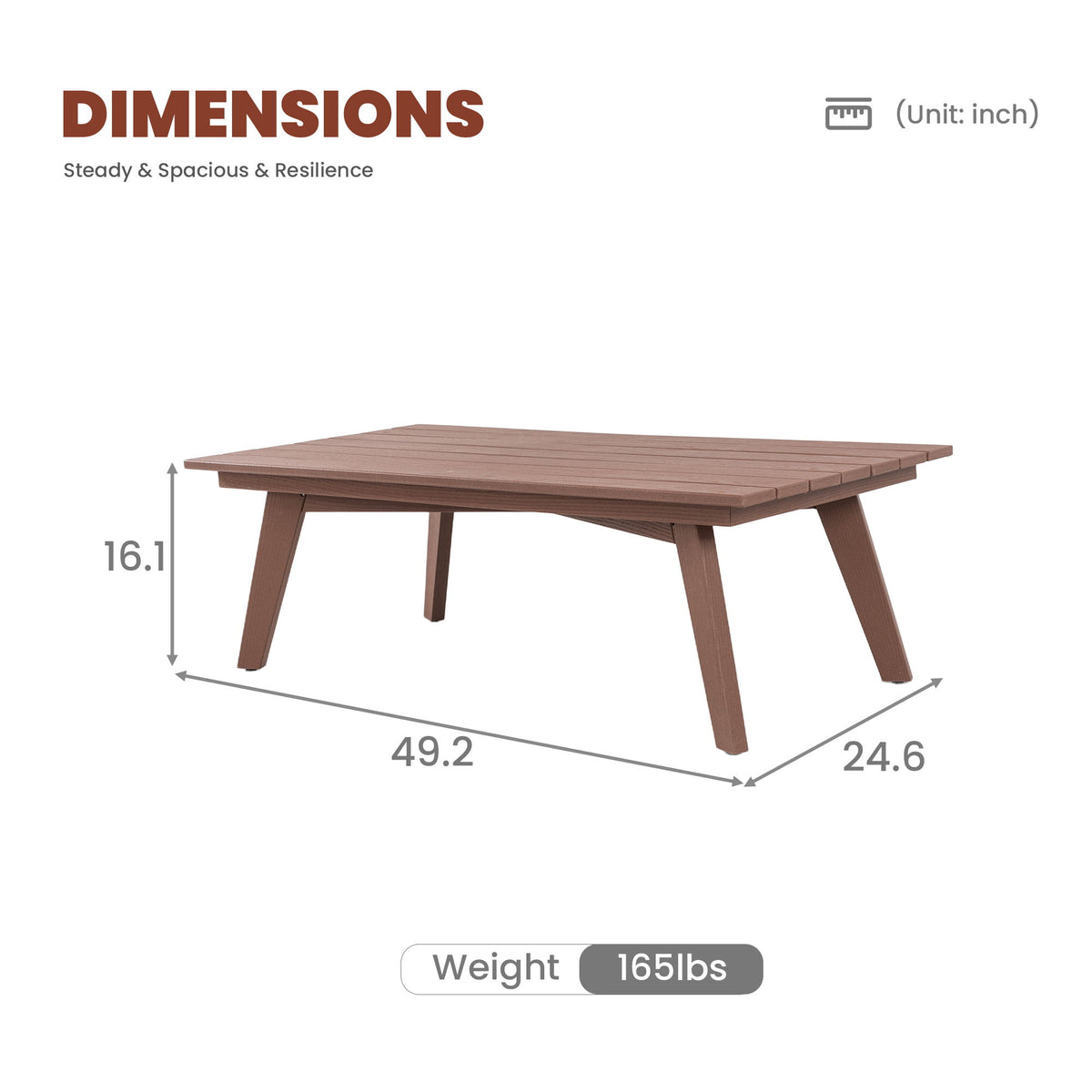 Mesa de centro para exterior, tablero ancho para patio - Marrón