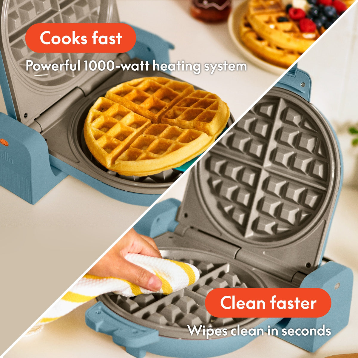 Bella - Fits-anywhere Kitchenware: Flip & Store Belgian Waffle Maker - Surf
