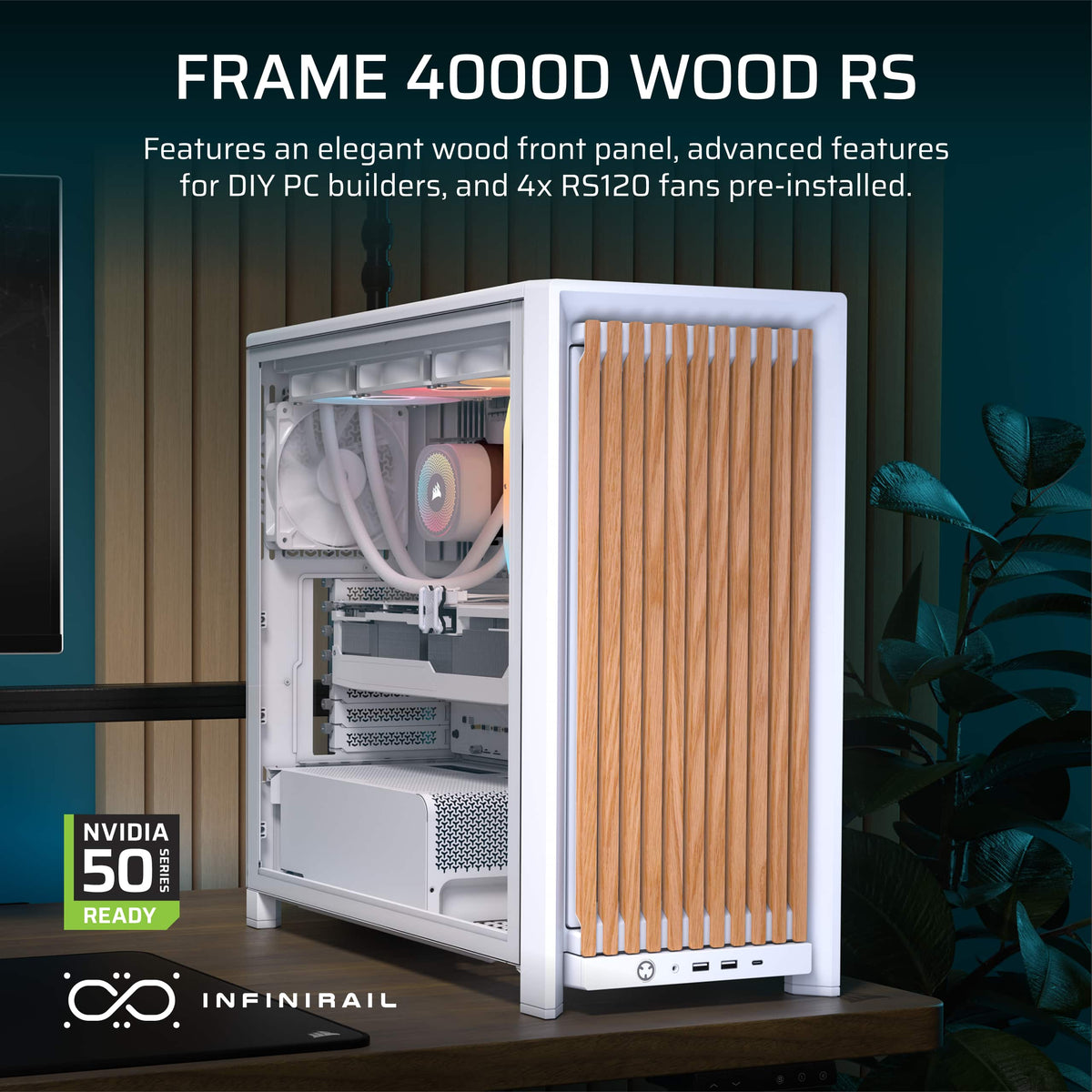 CORSAIR - FRAME 4000D WOOD RS Modular High Airflow Mid-Tower PC Case - White & Oak