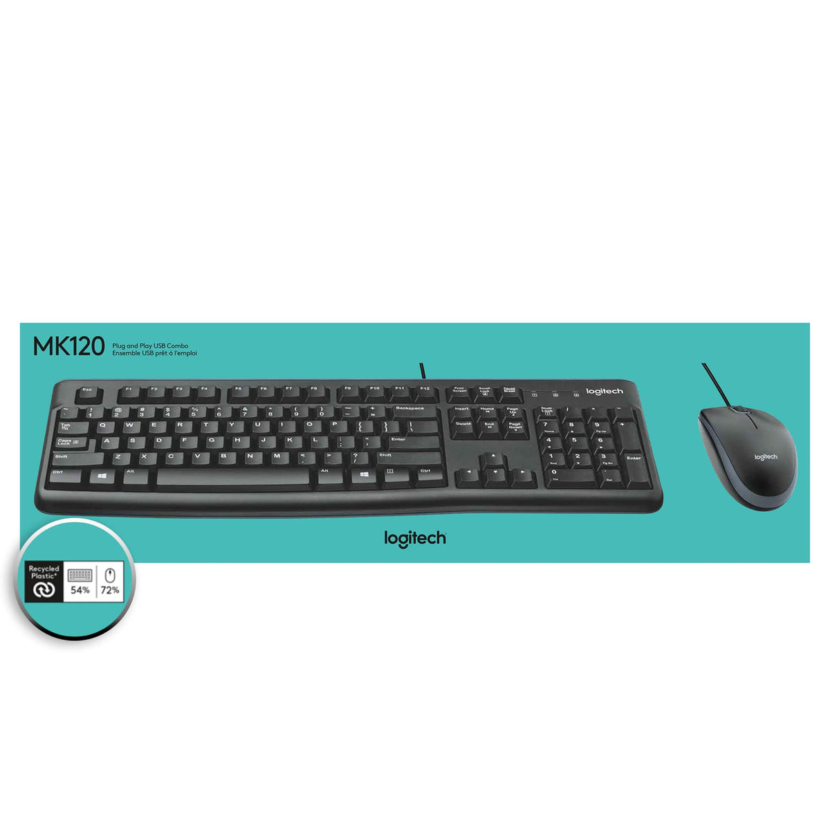 Logitech - MK120 Full-size Wired Membrane Keyboard and Mouse Bundle for PC with USB Plug-and-Play - Black