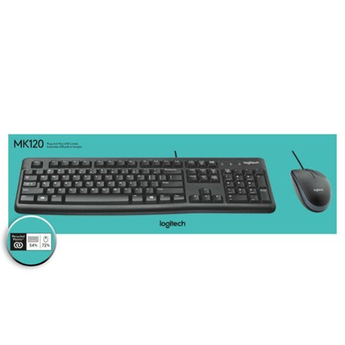Logitech - MK120 Full-size Wired Membrane Keyboard and Mouse Bundle for PC with USB Plug-and-Play - Black