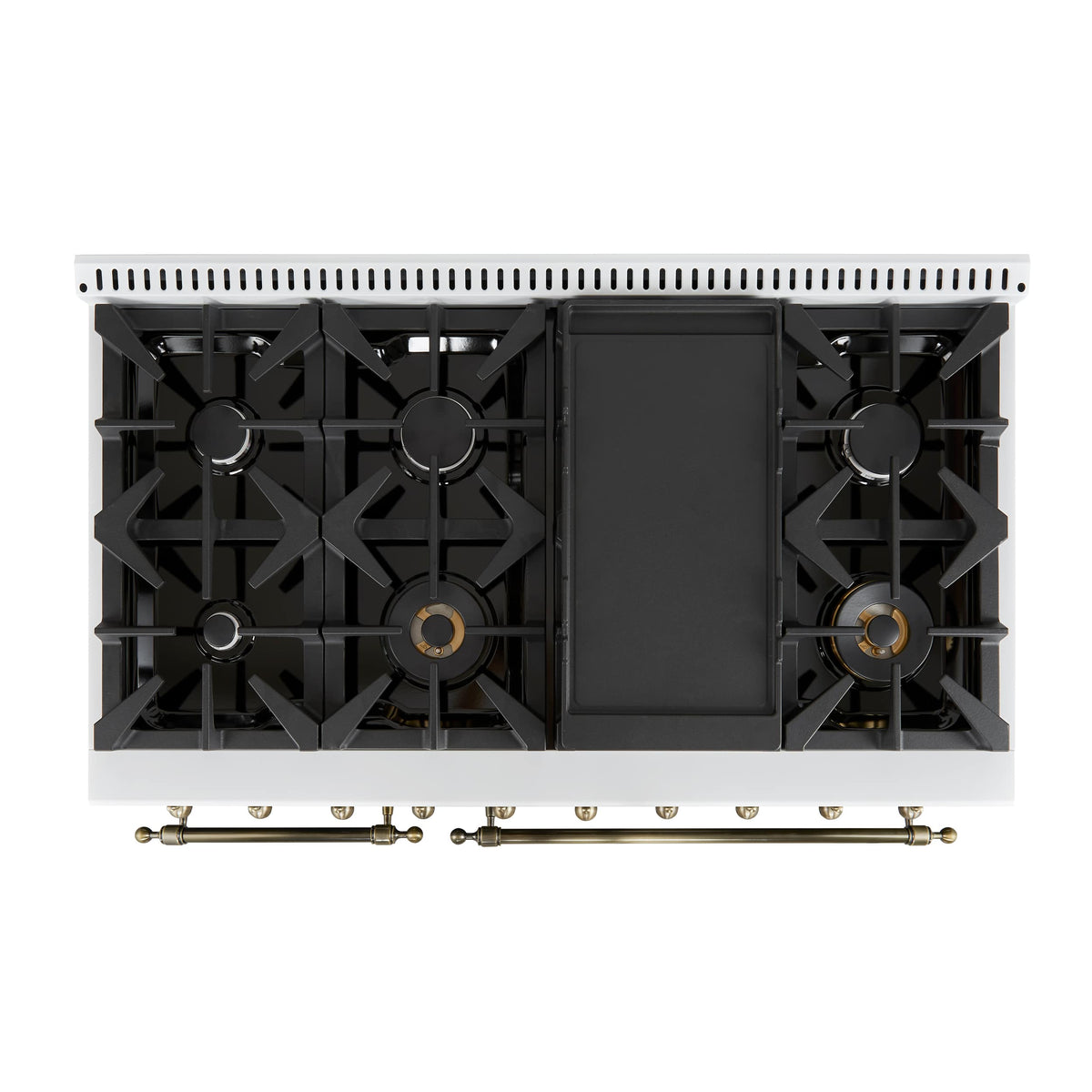 Forno Appliances - 48 in. Wide 8 Burner Antico 5.5 Cu. Ft. Freestanding Double Oven Dual Fuel Convection Range with Antique Brass Accents - White