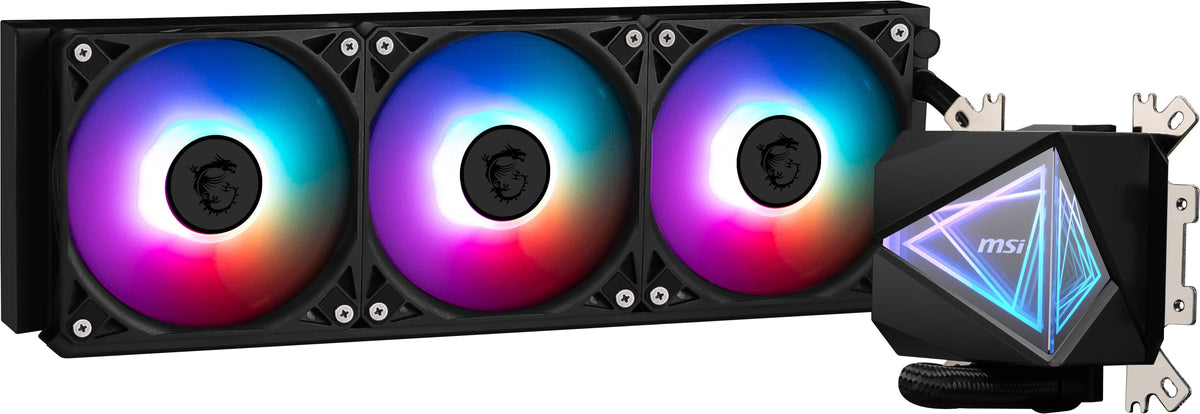 MSI - MAG Core Liquid I360 ARGB Liquid CPU Cooler, 360mm Radiator, Tri 120mm PWN Fans, RGB lighting controled by software - Black
