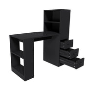Computer Desk With 4 In 1 Socket, 3 Slide Drawers And 4 Storage Levels, For Home Office - Black