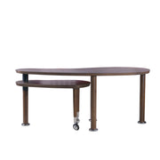 Mesa de centro giratoria con patas sólidas, giro 360 grados, impermeable - Nogal