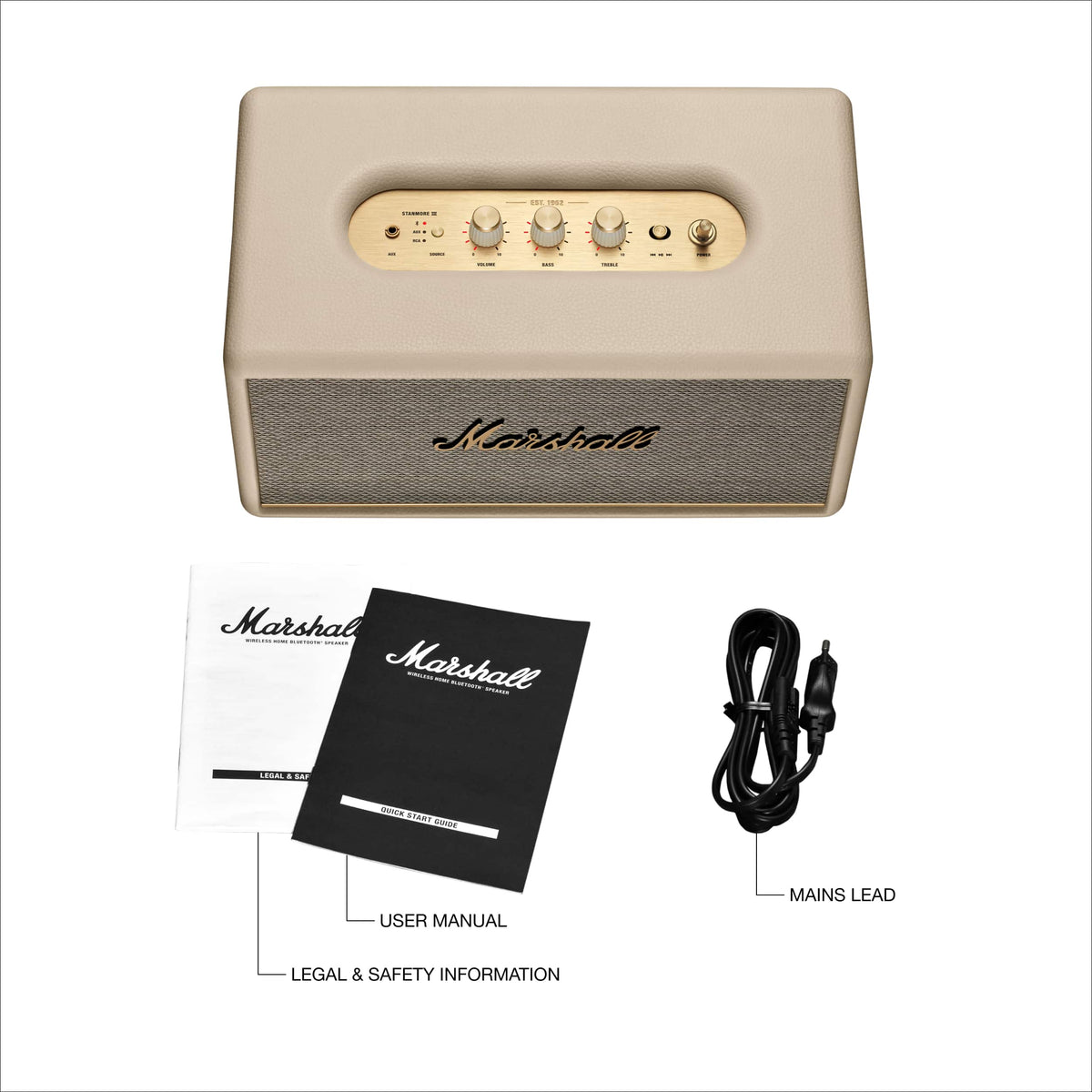 Marshall - Stanmore III Bluetooth Home Speaker with Bass / Treble / Volume Controls and 3.5 mm Auxiliary / RCA Inputs - Cream