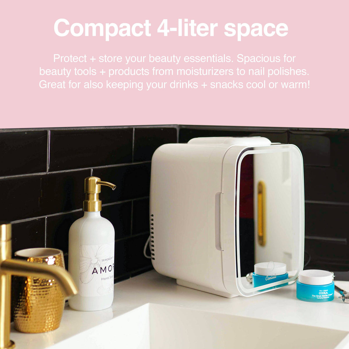 Cooluli - Glow Beauty 4L Mini Fridge with Mirror LED - White