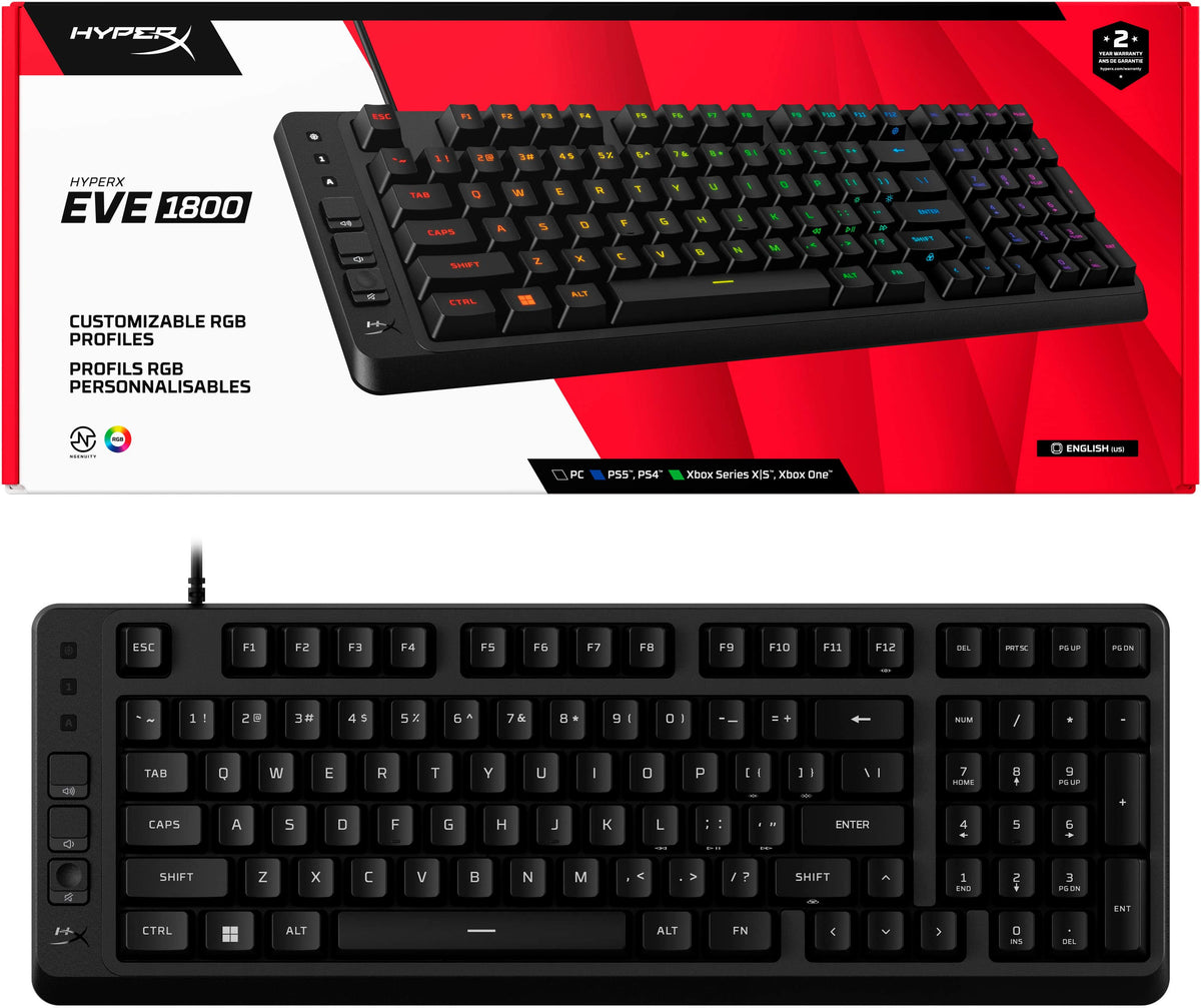 HyperX - Eve 1800 Compact Wired Membrane Gaming Keyboard with RGB Back Lighting - Black