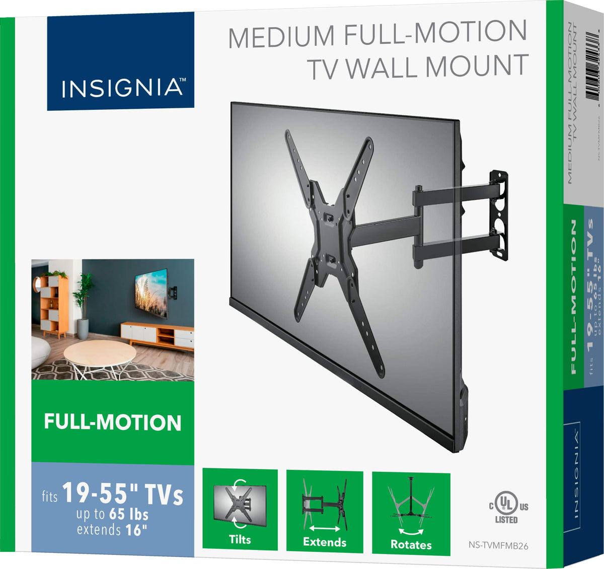 Insignia™ - Full-Motion TV Wall Mount for Most 19–55" TVs, Up to 65 lbs. — Extends 16" - Black