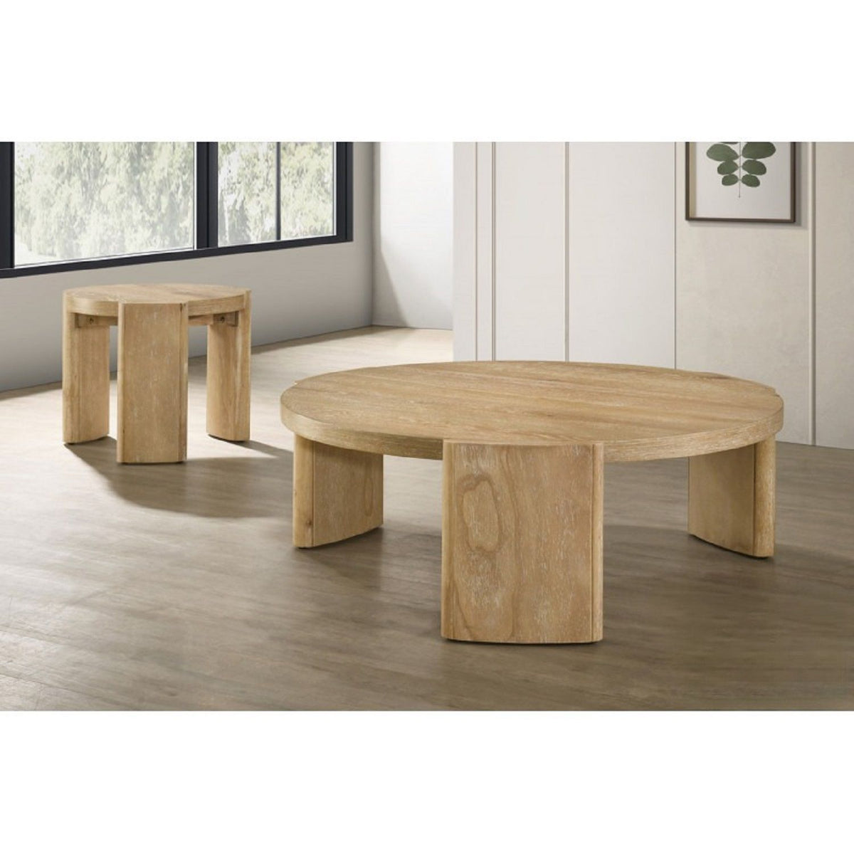 Mesa auxiliar redonda Kepler Drift de 21", mesa lateral de sofá de 1 pieza para sala de estar con patas curvas - Madera a la deriva