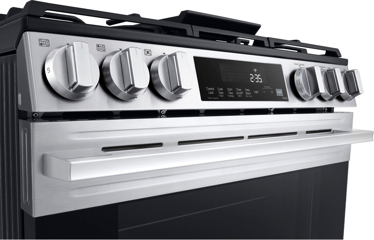 LG - 30-in Wide 5.8 Cu. Ft. Slide-In Gas True Convection Smart Range with 5 Burners, Air Fry and UltraHeat 20K Burner - Stainless Steel