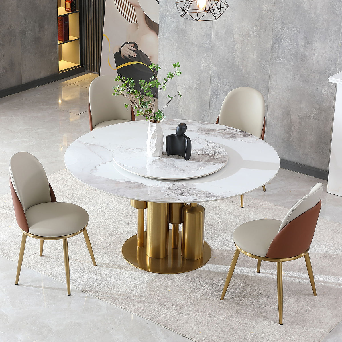 Mesa de comedor, redonda para comedor - Oro / Oro / Blanco