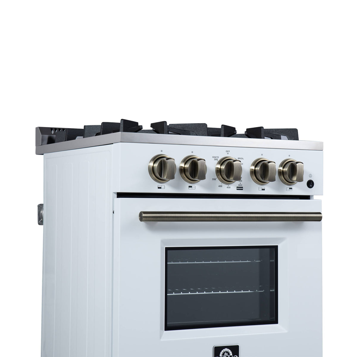 Forno Appliances - 24 in. Wide 4 burner Breno 2.3 Cu. Ft. Freestanding Gas Range with Antique Brass Accents - White