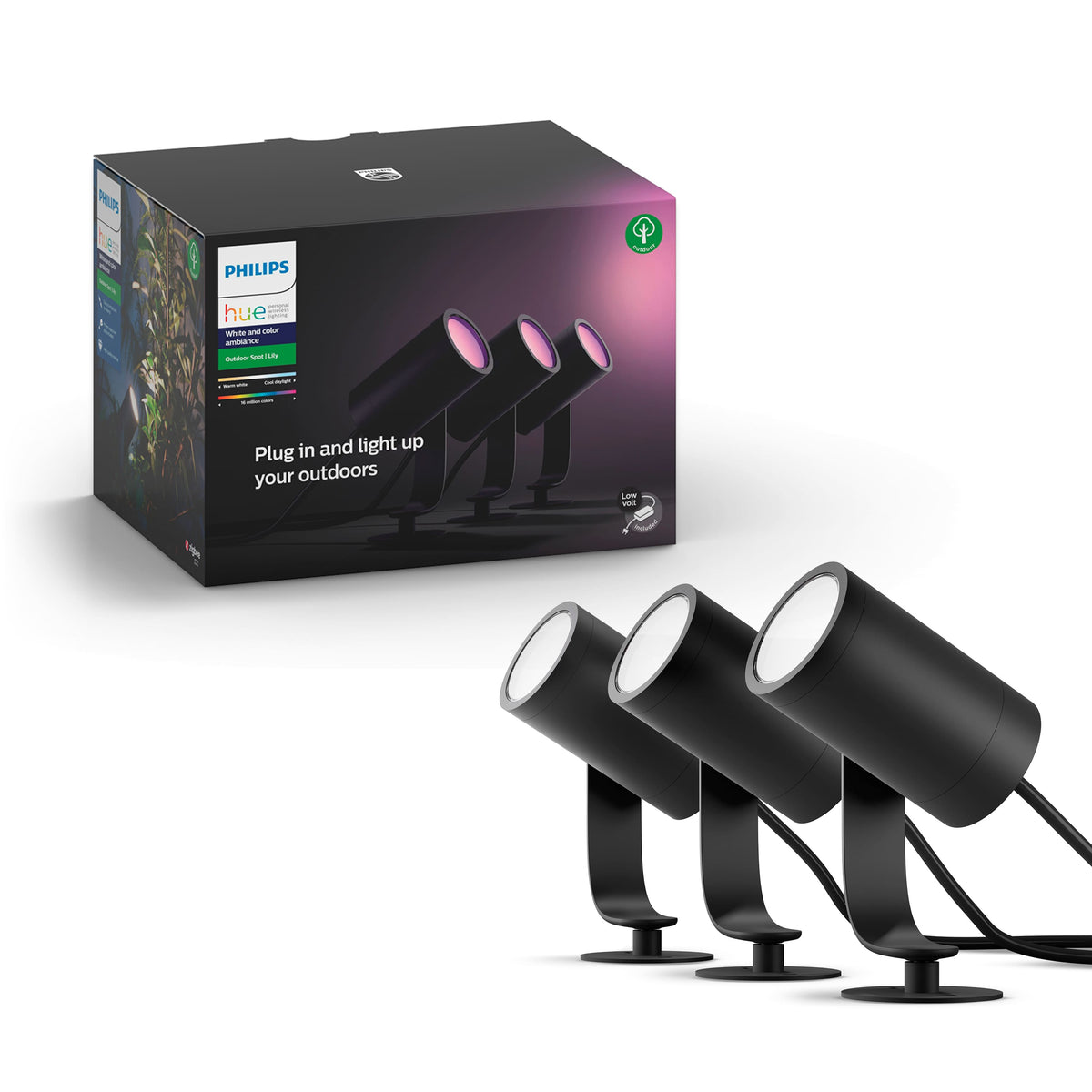 Philips - Hue Lily Outdoor Spotlight Basekit (3-pack) - White and Color Ambiance