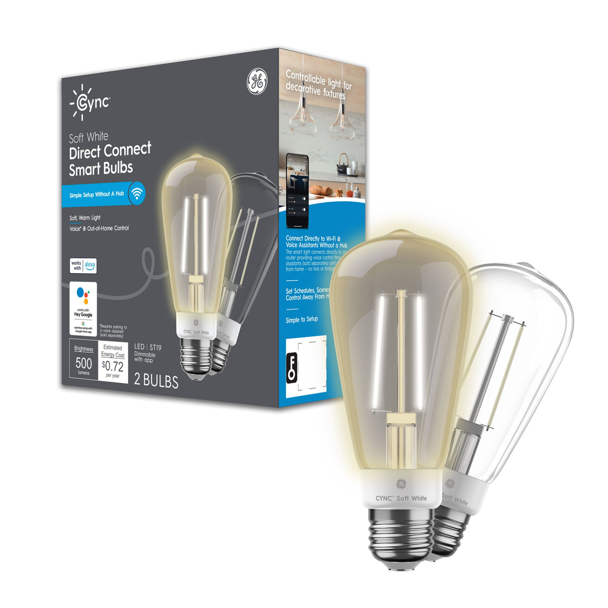 Cync - ST19 Edison Style Smart LED Light Bulbs (2 Pack) - Soft - White
