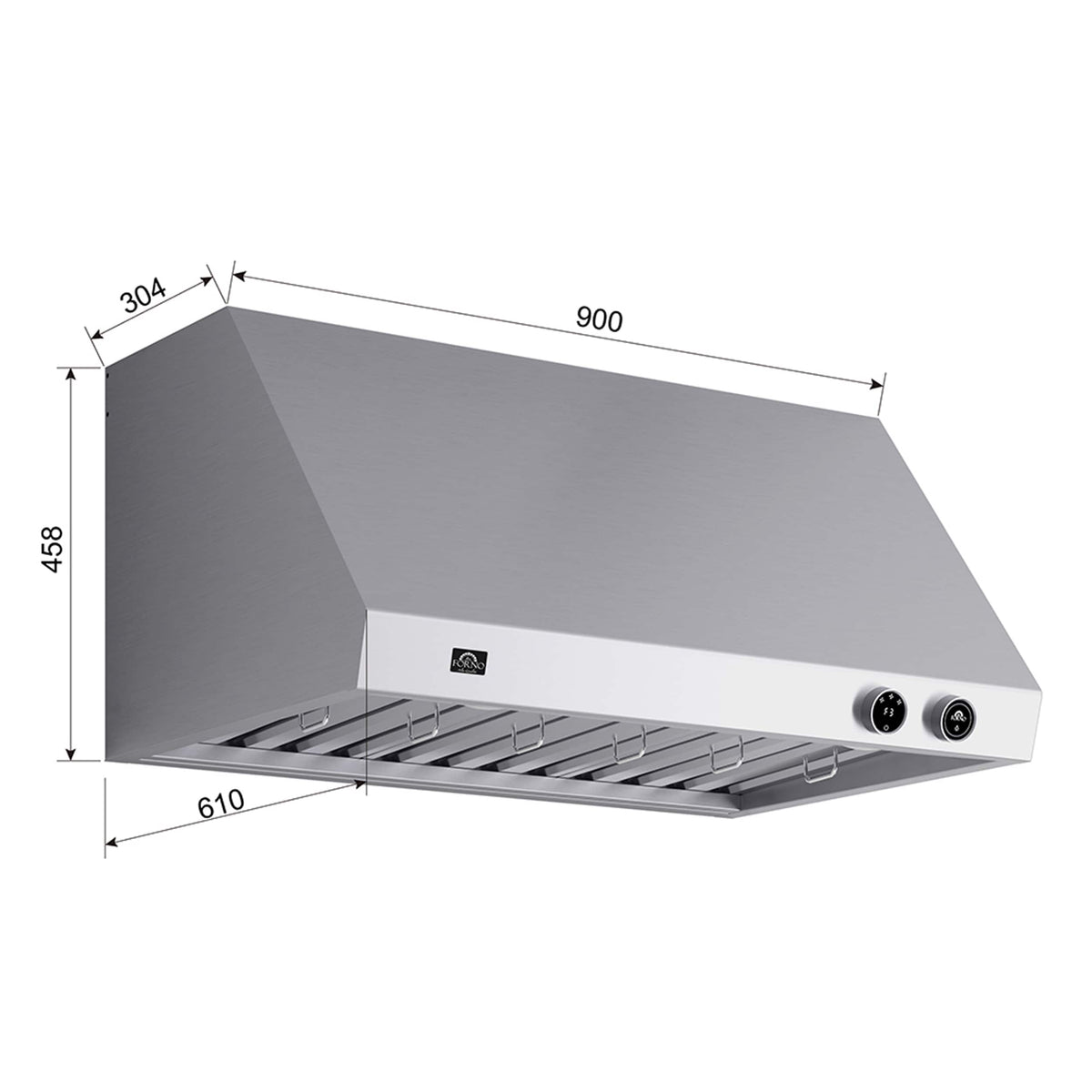 Forno Appliances - 36 inches - Externally Vented - Wall Range Hood - Silver