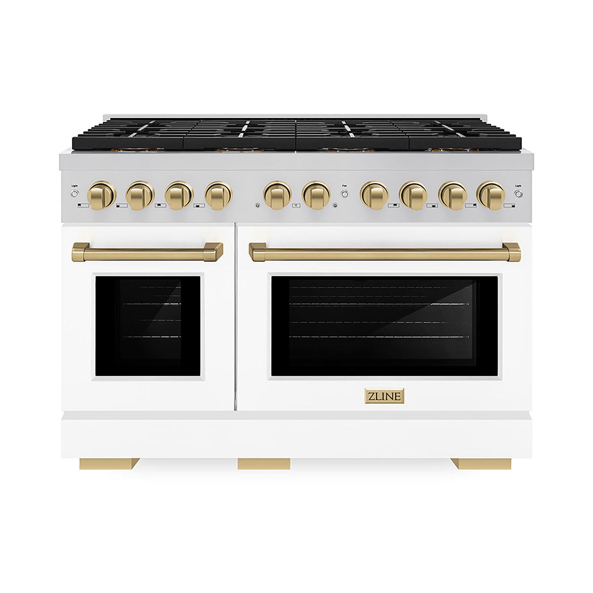 ZLINE - 48 in. Wide 8 Burner Autograph Paramount Gas Range with DuoPro Burners w/ Bronze Accents (PSGRZ-WM-48-CB) - Stainless Steel with White Matte Door