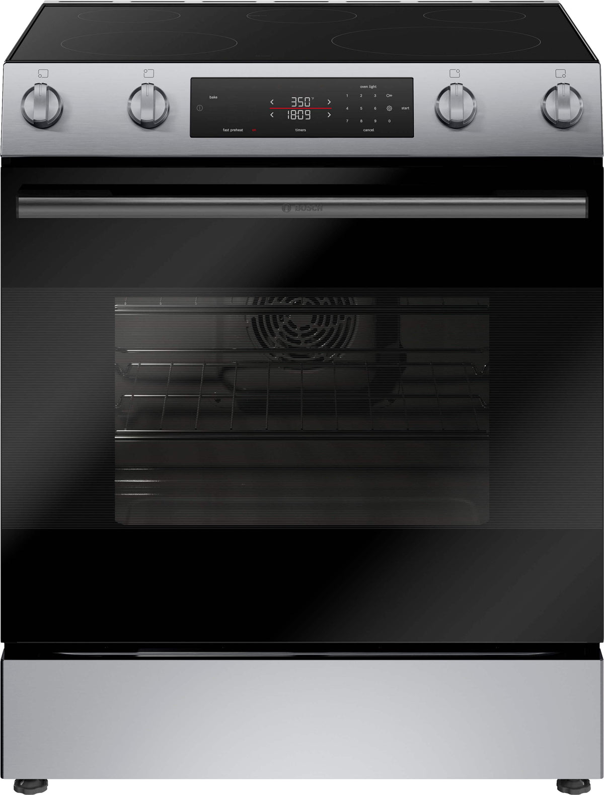 Bosch - 100 Series 30 in. Wide 5.8 Cu. Ft. Slide-In Electric Convection Range with Steam-Assist and 5 Elements - Stainless Steel