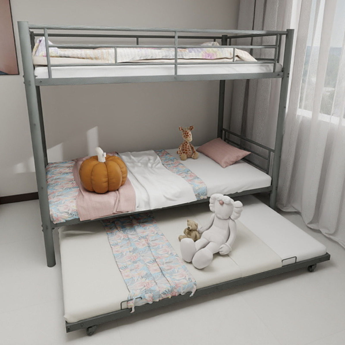 Bunk Bed For Kids, Convertible Frame With Ladders & Guardrail