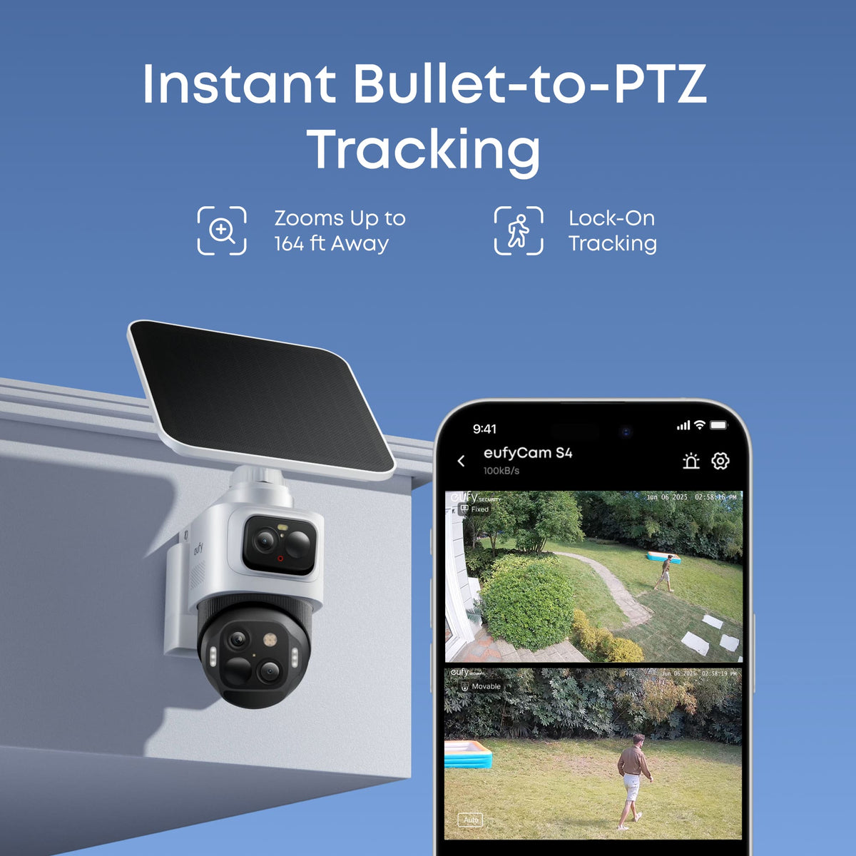 eufy - eufyCam S4 Triple Lens Wireless Solar Security Camera with 360° View, Auto Tracking, No Monthly Fees - White