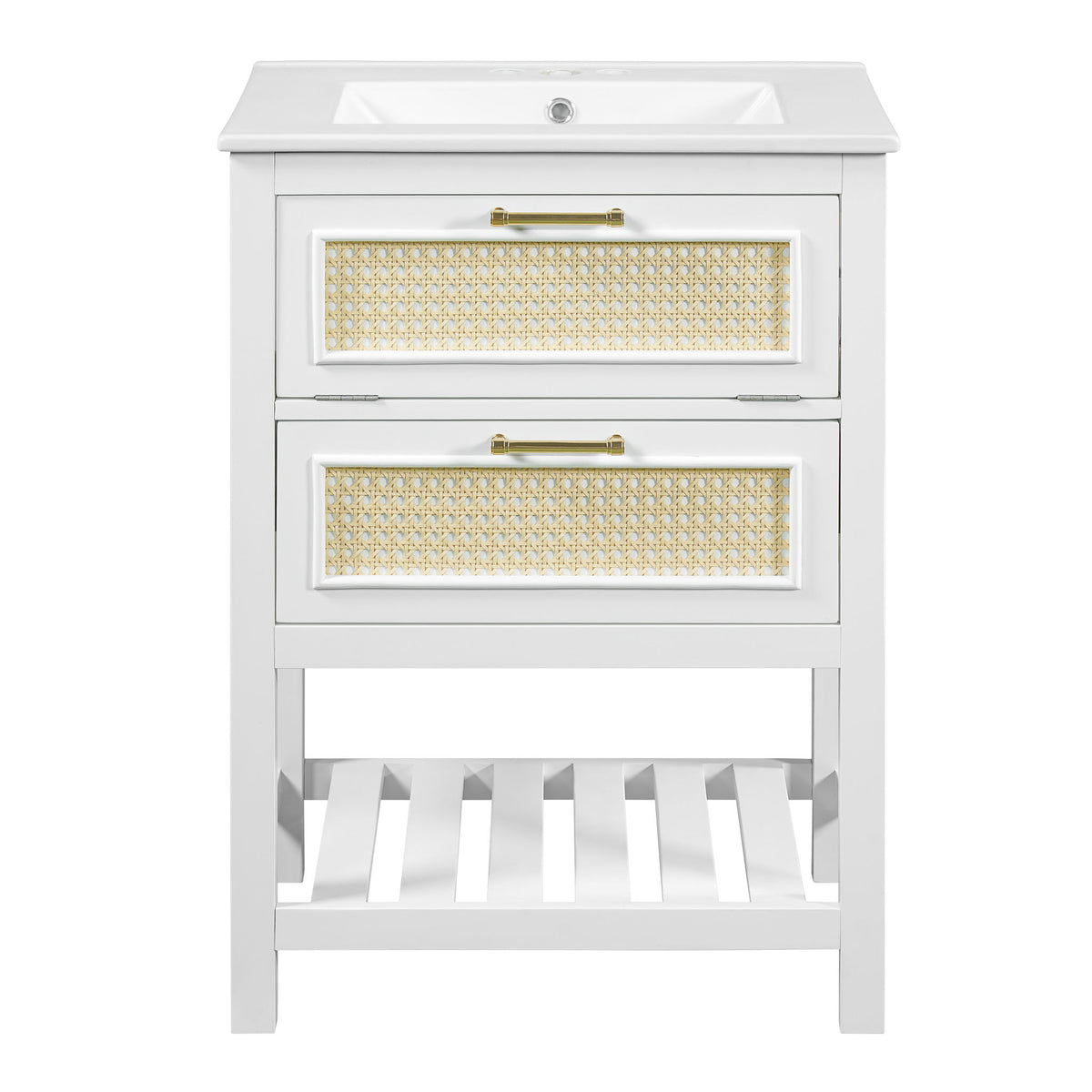Mueble de baño moderno con lavabo integrado, gabinete con 1 cajón profundo y 1 cajón abatible