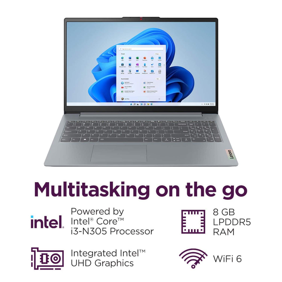Lenovo - IdeaPad Slim 3i 15.6" Full HD Laptop - Intel Core i3-N305 2023 - 8GB Memory - 128GB UFS - Arctic Grey