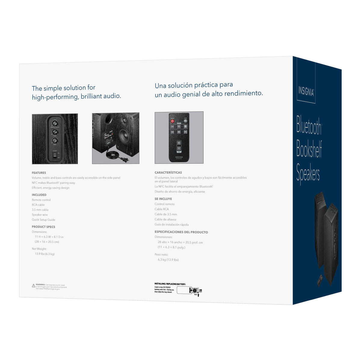 Insignia™ - 25w (per speaker, 50w total) Bluetooth Bookshelf Speakers - Black