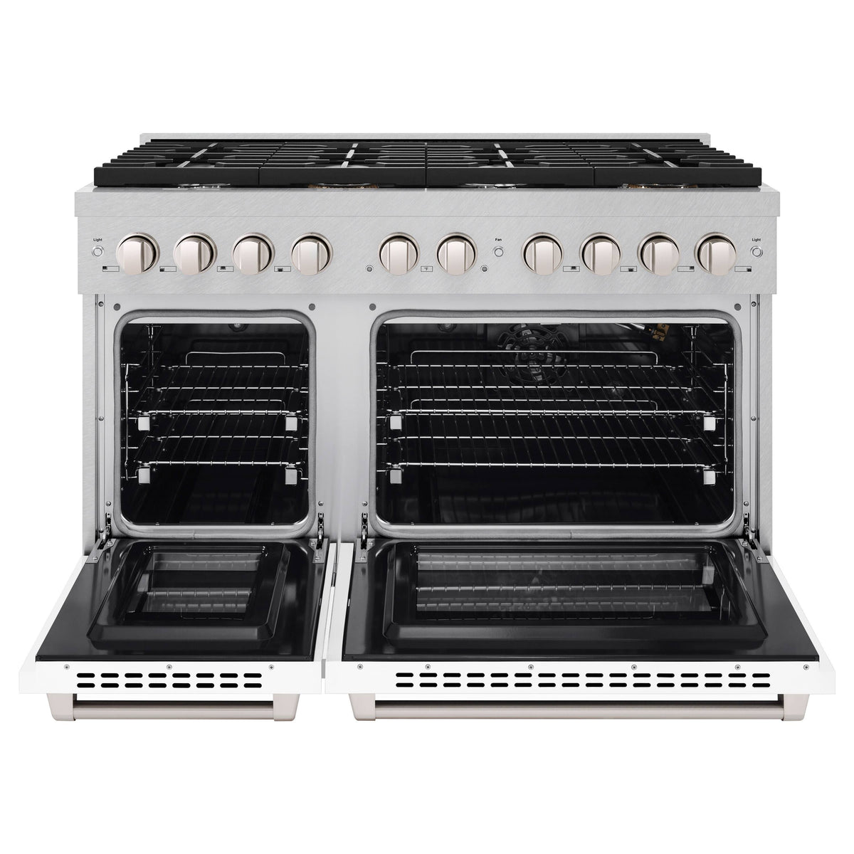 ZLINE - 48 in. Wide 6 Burner Paramount Satin Double Oven Gas Range  (SGRS-WM-48) - Satin Steel/White Matte