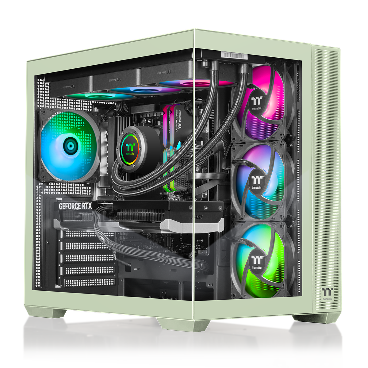 Thermaltake - LCGS View 9870M-380 Gaming Desktop AMD Ryzen 7 9800X3D 2025, 32GB DDR5 Memory, NVIDIA GeForce RTX 5070, 2TB NVMe M.2 - Green