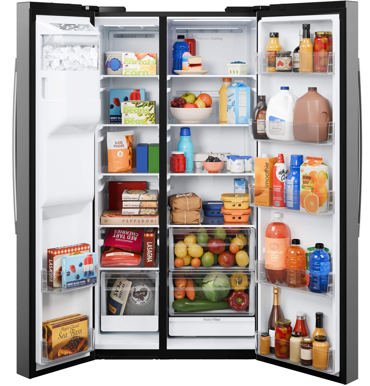 GE - 36 in. Wide ENERGY STAR 27.9 Cu. Ft. Side-By-Side Refrigerator with Extra Tall Dispenser and In-Door Icemaker - Stainless Steel